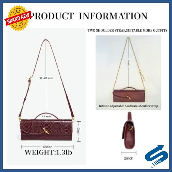 Crocodile Embossed PU Leather Clutch with Removable Strap, 12x5x2